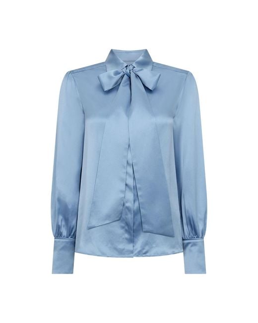 Really Wild Clothing Blue Glyndebourne Silk Detachable Tie Neck Blouse