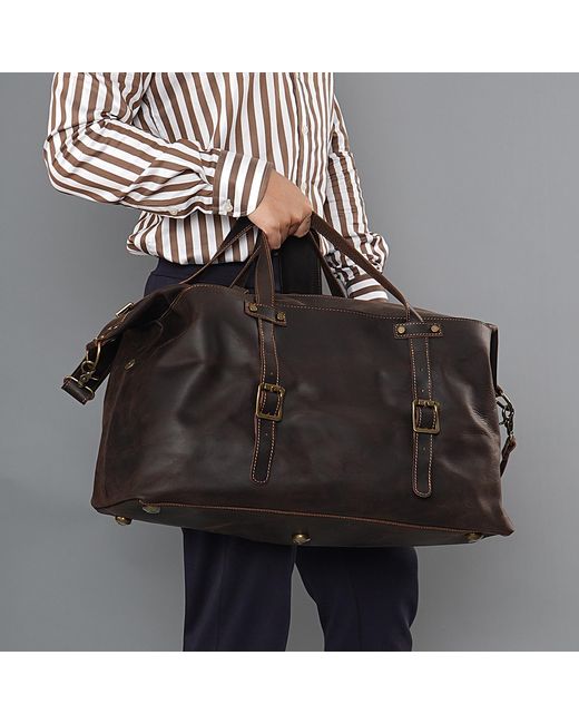 Touri Black Large Leather Weekender for men