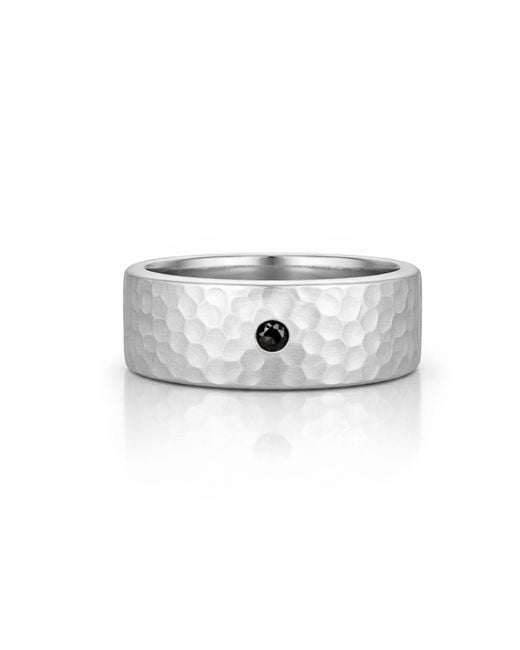 Unaloe Metallic Sterling Hammered Band Ring With Diamond – Gift For Her Modern Luxury Statement Jewelry for men