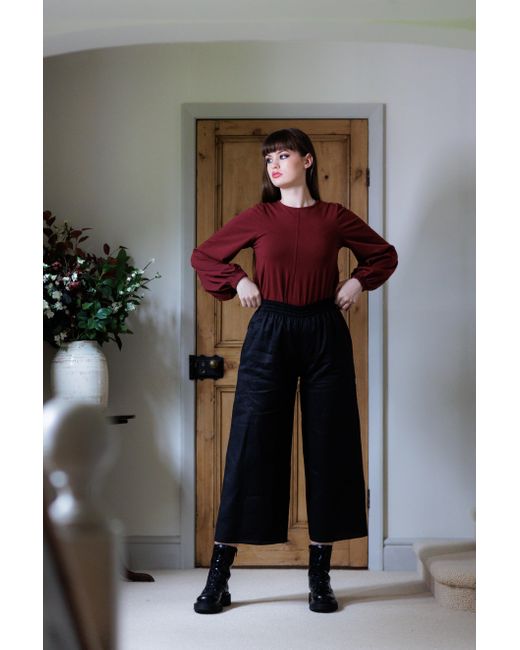 Frock Tales Black Guru Flared Top With Blouson Sleeves