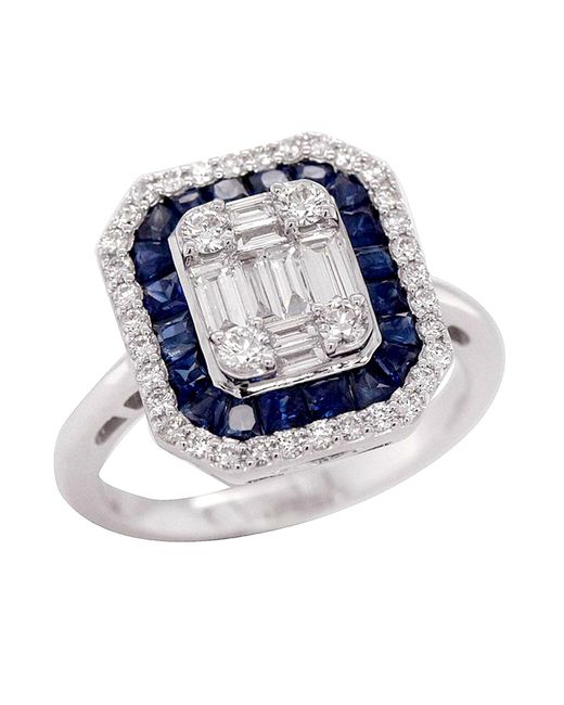 Artisan Natural Baguette Diamond & Blue Sapphire In 18k White Gold Elegant Cocktail Ring