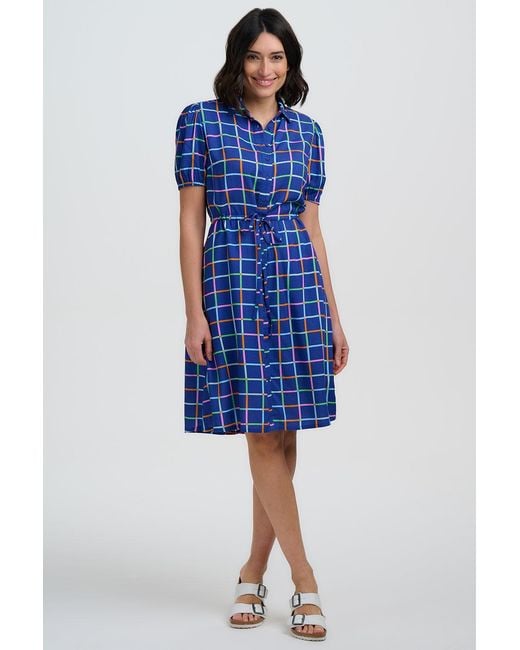 Sugarhill Blue Salma Mini Shirt Dress, Matchstick Check
