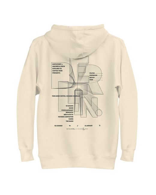 Anchor and Crew Natural Neutrals Bone Gustatory Berlin Coffee Scene Cotton Blend Embroidered Hoodie for men