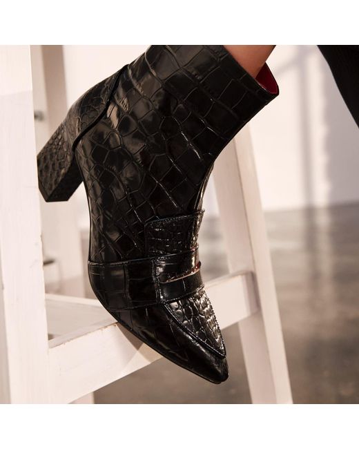 Rosamund Muir London Black Luciana Shiny Crocodile Print Loafer Boots