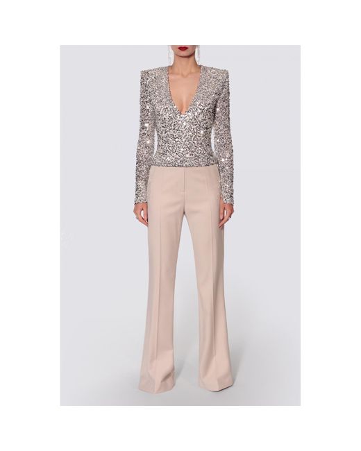 AGGI by HALEWSKI Metallic Ruby Sparkle Long Sleeve Sequin Top