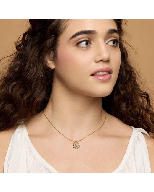 Isla Silver Metallic Flower Pendant With Stone