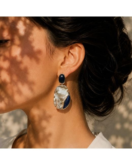 Rare Matters Jewelry Blue Cascade Natural Lapis Gemstone Earring