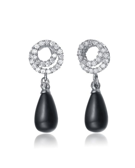Genevive Jewelry Sterling Silver Clear Cubic Zirconia Black Bead Earrings