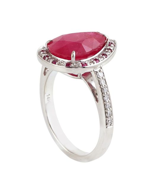 Artisan Pink Pear-Shaped Ruby, Diamond & Ruby Halo Ring