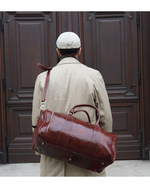 Time Resistance Brown Leather Duffel Bag for men
