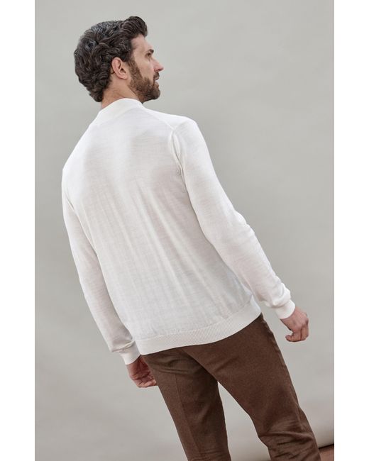 Paul James Knitwear White Extra Fine Merino Wool Shaw Mock Turtleneck Jumper for men