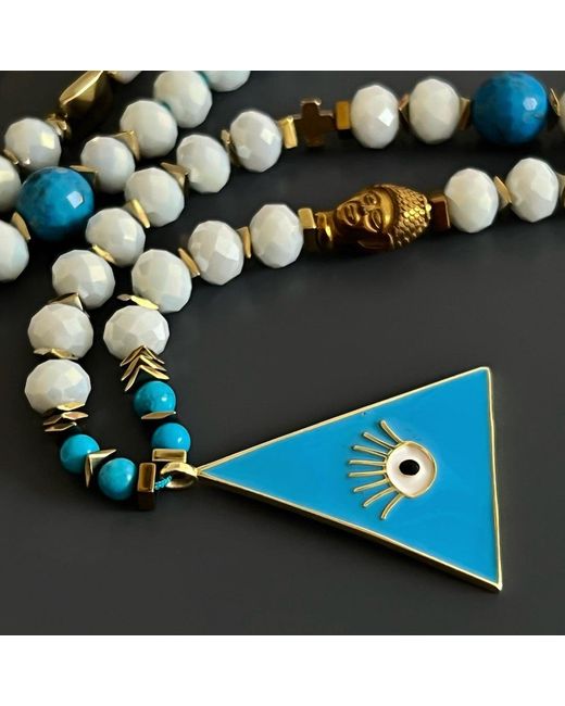 Ebru Jewelry Blue Evil Eye Pendant Beaded Mystic Symbol Necklace