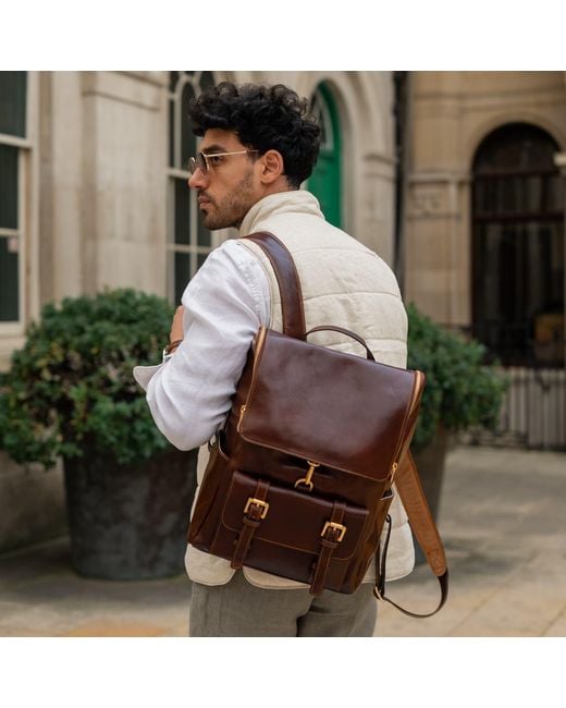 Time Resistance Brown Large Leather Backpack for men