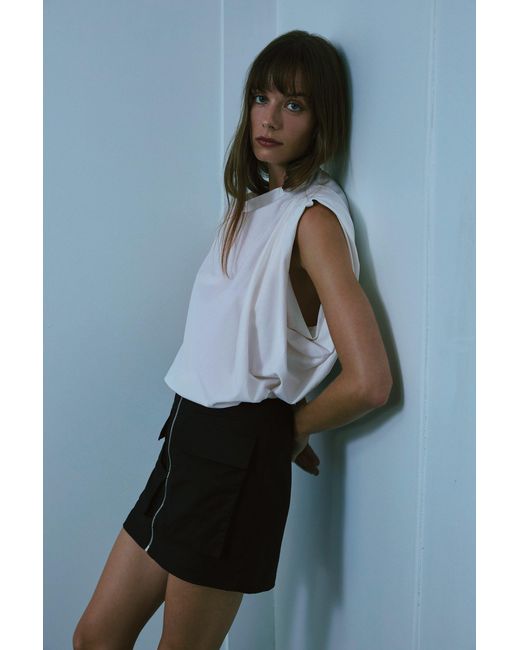 Lendrop Studios White Camillia Draped Organic Cotton T-Shirt
