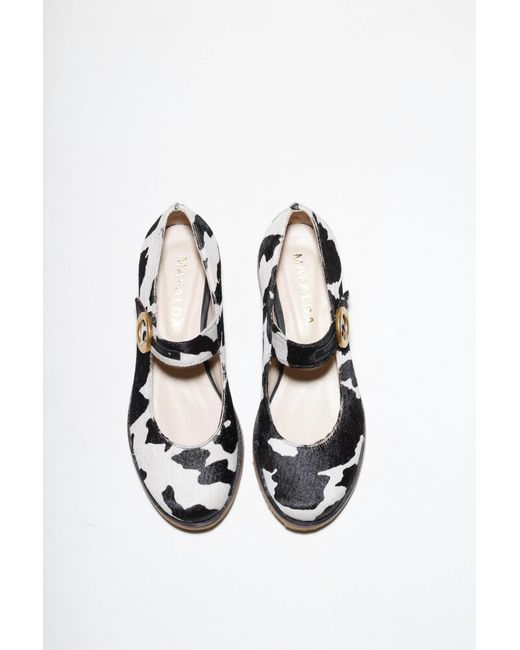 Mafalda Black Betina Cow-Print Mary Janes