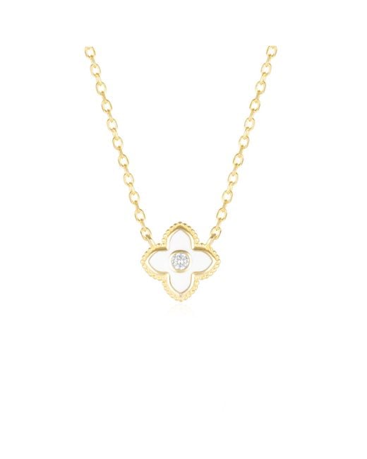 Spero London Metallic Enamel Four Leaf Clover Necklace With Gemstone