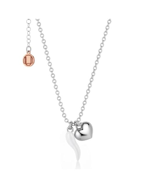 Unaloe Metallic Sterling And Enamel Cornicello Necklace With Heart Charm – Italian Handmade Good Luck Symbol