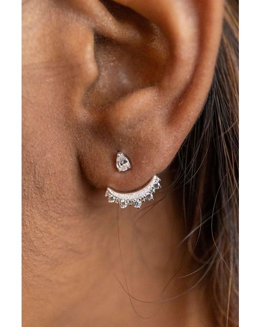Claire Hill Designs White Sparkly Crescent Ear Jacket Earrings
