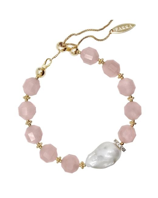 Farra Metallic Faceted Rose Quartz With Baroque Pearl Bracelet