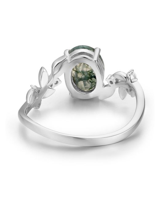 Azura Jewelry New York Green Between The Leaf Oval Moss Agate Ring Vermeil