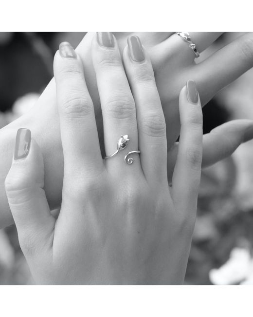 Lime Tree Design White Adjustable Mouse Charm Ring Sterling Silver
