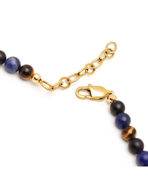 Nialaya Beaded Necklace With Dumortierite, Brown Tiger Eye, And Gold for men
