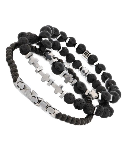 Ebru Jewelry Black Gemstone & Hematite Power Trio Bracelet Set for men