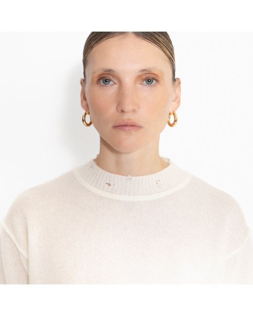 SVETA Milano White Billie Cashmere Sweater With Embroidery