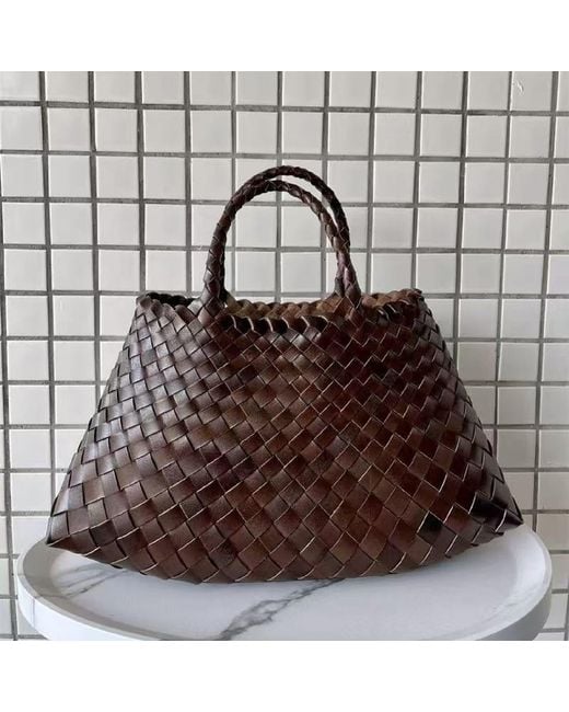 Rimini Brown Woven Vegan Leather Tote 'Elisabetta'
