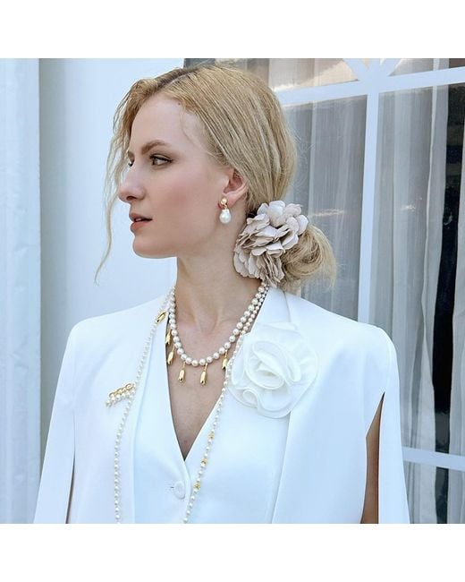 Farra Metallic Baroque Pearls Dangle Clip On Earrings