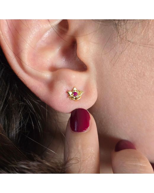 Harfi Metallic Ruby July Birthstone Larkspur Birthflower Plated Stud Earrings