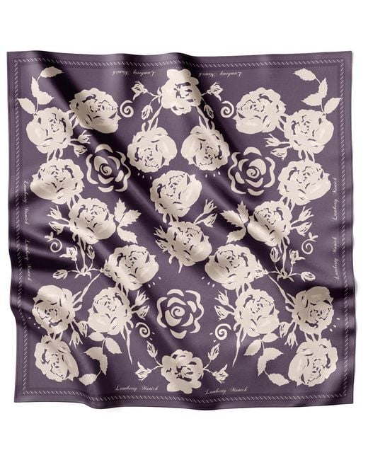 Lamberty Munich Purple Midnight Rose Midi Silk Scarf Deep