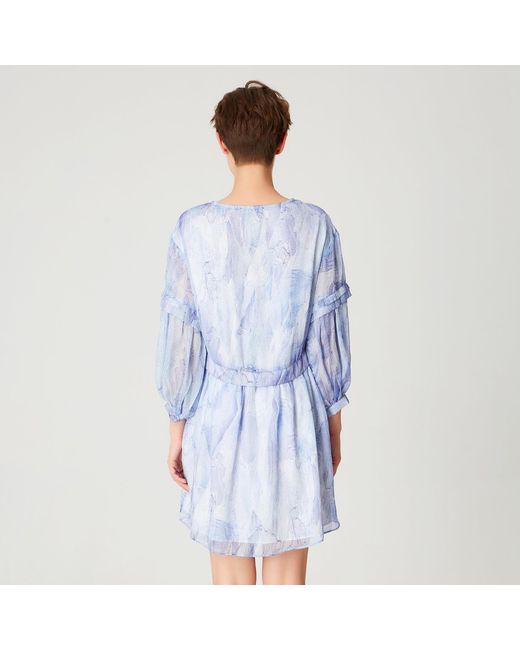 Smart and Joy Blue Short Trapeze Chiffon Dress With Abstract Print