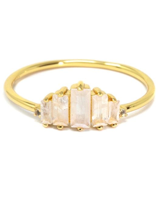 NASI SILVER Metallic Aaliyah Baguette Ring- Moonstone