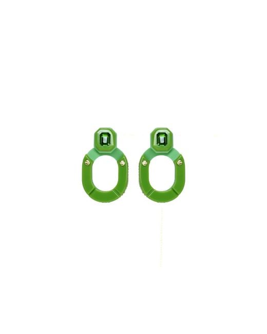 Gissa Bicalho Green Handmade Acrylic Earring Kit Stone Hoop And Pendant