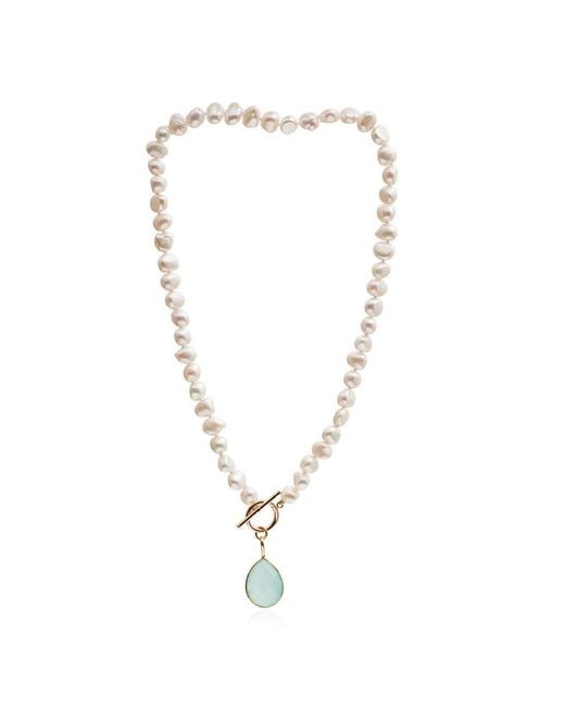 Pearls of the Orient Online Metallic Clara Cultured Irregular Freshwater Pearl Necklace With Aqua Chalcedony Vermeil Drop