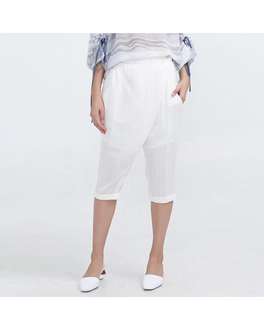 Smart and Joy Natural Satin Trim Capri Tailored Pants