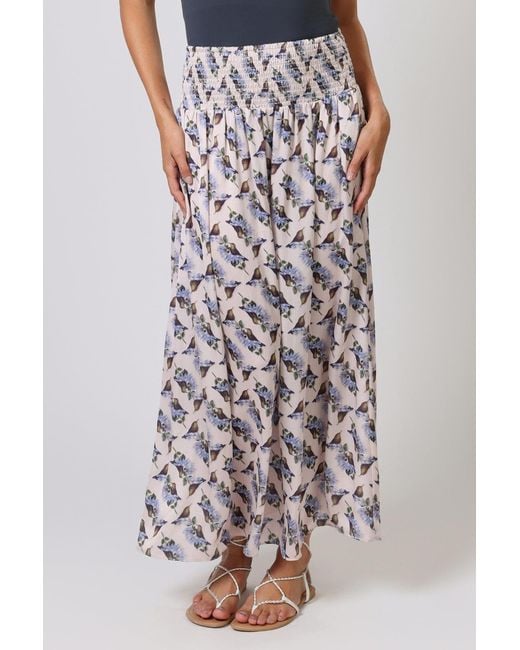 Traffic People Gray Neutrals Hummingbird Cream And Bird Print Aurora Maxi Skirt