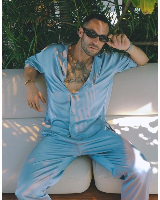 Hustle Blue Pearl Satin-Shirt for men