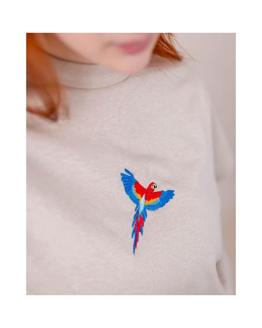 Nooltrends White Neutrals Colourful Parrot Embroidered T-Shirt for men