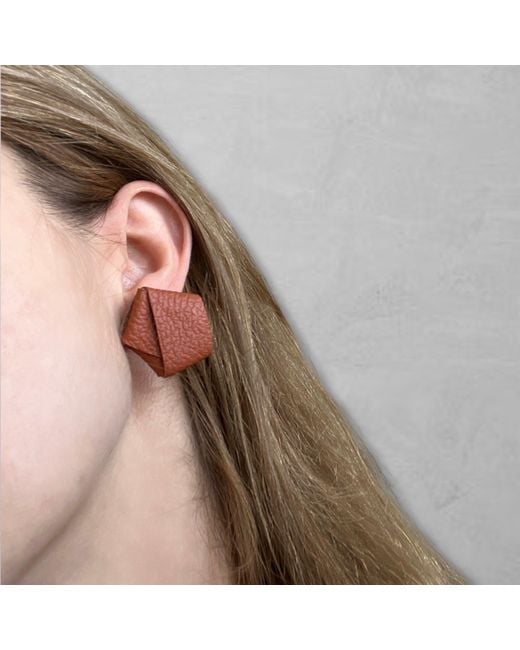 London Atelier Byproduct White Origami Grainy Rust Leather Stud Earrings