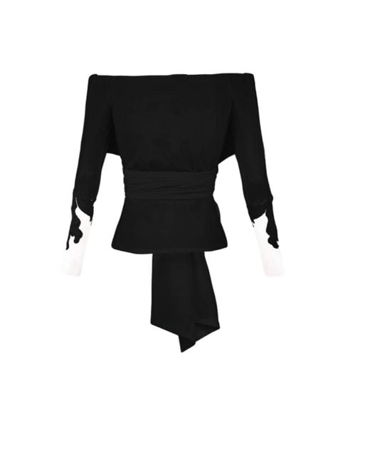 ALINA CERNĂTESCU Black Rimini Statement Sleeves Off Shoulder Neckline Blouse With Embroidery