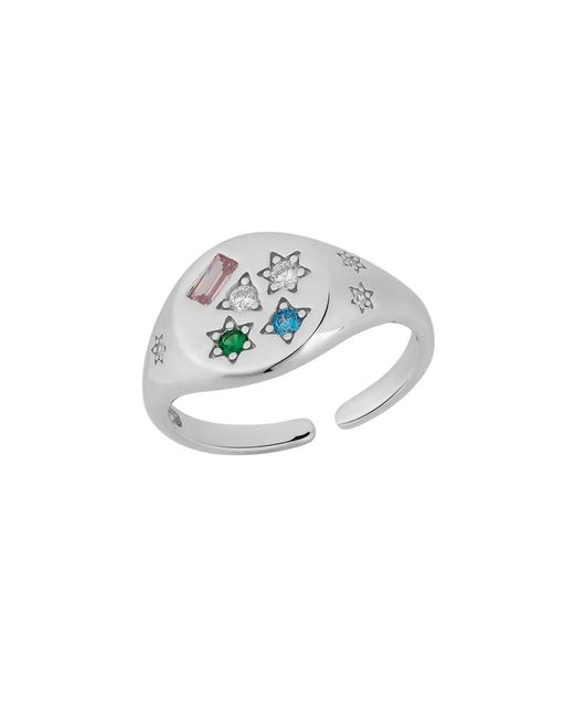 Spero London Metallic Kaleidoscope Gemstone Multicolour Round Sterling Adjustable Signet Ring