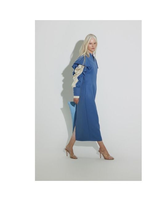 Julia Allert Blue Occasion Midi Dress With Ruffled Sleeves