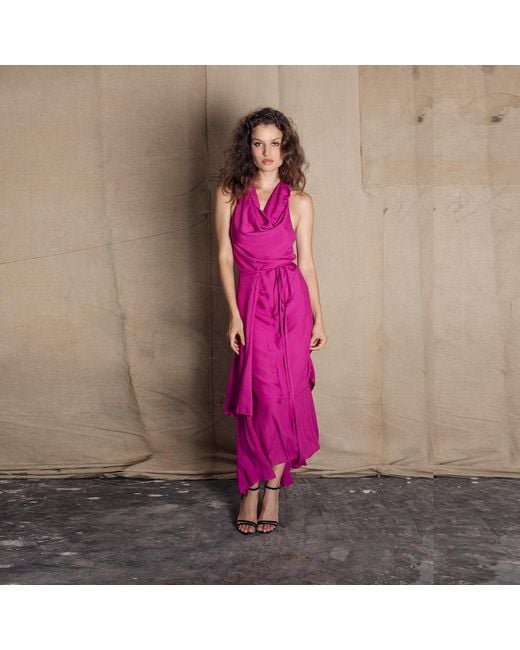Bianca Popp Pink Asymmetrical Collar Bareback Dress