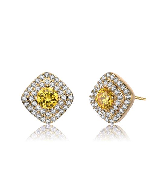 Genevive Jewelry Metallic Gold Plated Yellow Cubic Zirconia Pave Stud Earrings