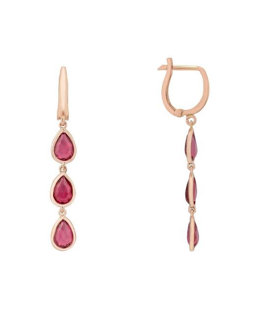 Latelita London Red Rose Sardinia Triple Teardrop Earrings Rosegold Tourmaline