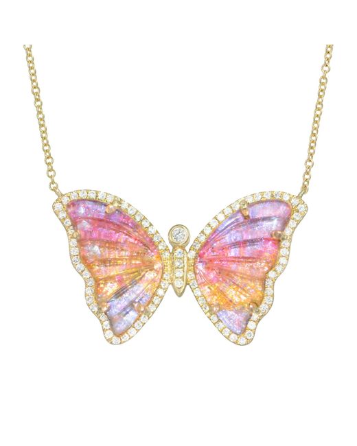 KAMARIA Pink Caribbean Sunset Topaz Butterfly Necklace With Diamonds