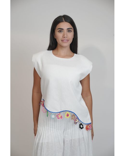 Muda Clothing Fz Llc White Fiji Summer Sleeveless Linen Top