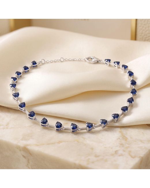 Harfi Blue Sterling Sapphire September Birthstone Heart Tennis Bracelet